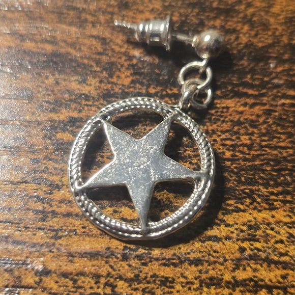 Silver Toned Star Dangle Earrings - Picture 5 of 5